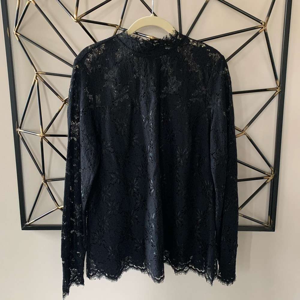 H&M large black lace high neck long sleeve blouse